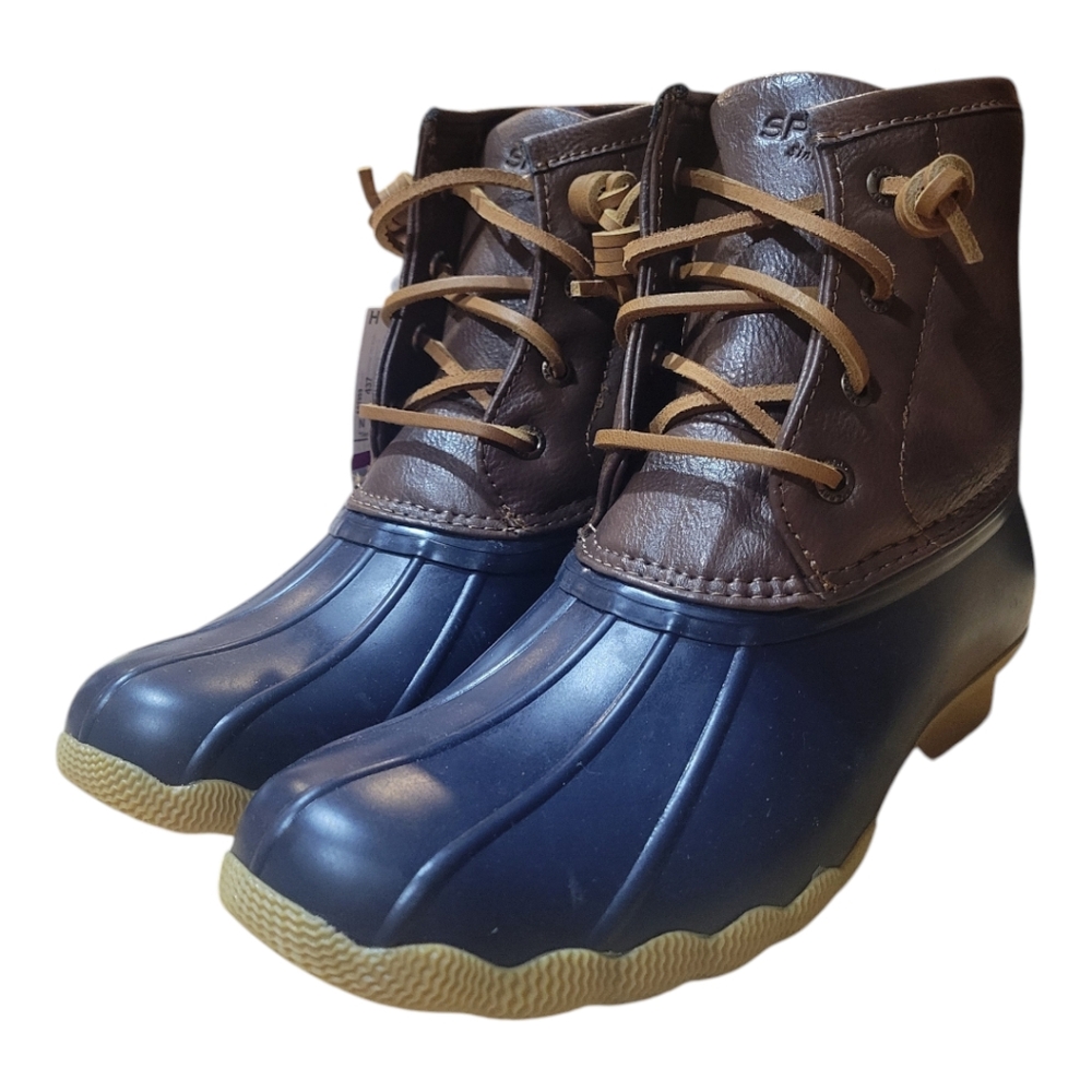 Sperry Top Sider Saltwater Duck Boots Waterproof ‎ YG55203 Brown Navy Girls Sz 3